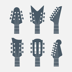 Guitars headstock vector electric neck abstract icon. Guitar head acoustic rock instrument logo icon