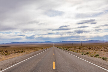 Riding the Route 95 in Nevada on daytime thru the desert