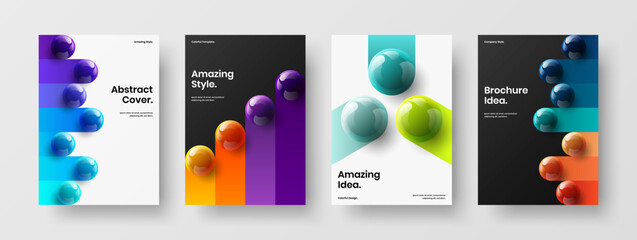 Premium booklet vector design layout collection. Geometric 3D balls company cover template composition.