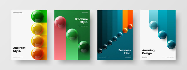 Bright placard vector design concept composition. Minimalistic realistic spheres company brochure illustration set.