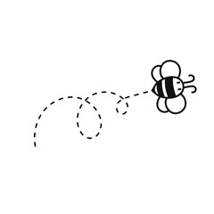 Bee flying path. A bee flying in a dotted line The flight path of a bee to honey.