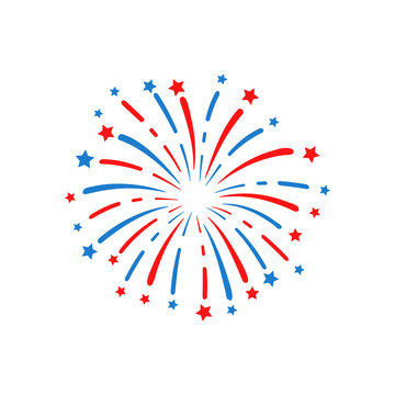 red and blue fireworks burst on white clip art preview