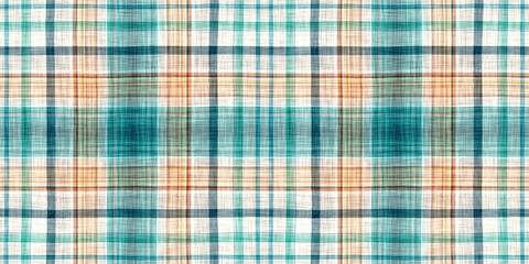 Teal rustic coastal beach house border check fabric tile. Seamless sailor flannel edging trim textile. Gingham rustic banner ribbon endless tape.