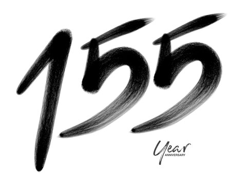 155 Years Anniversary Celebration Vector Template, 155 number logo design, 155th birthday, Black Lettering Numbers brush drawing hand drawn sketch, number logo design vector illustration