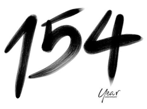 154 Years Anniversary Celebration Vector Template, 154 number logo design, 154th birthday, Black Lettering Numbers brush drawing hand drawn sketch, number logo design vector illustration