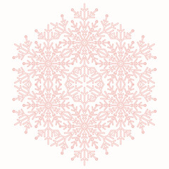 Fototapeta na wymiar Round vector snowflake. Abstract winter ornament. Round pink pattern with snowflake
