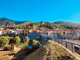Prats de Mollo la Preste village views. Eastern Pyrenees and the region of Occitanie, in the Vallespir region. Villages of the South of France.