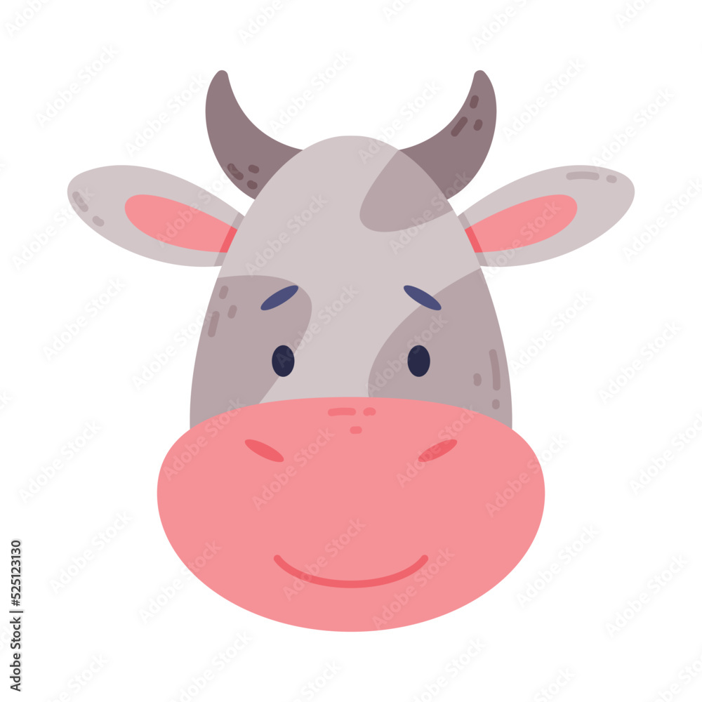 Wall mural head of calf cute domestic animal. nursery decoration, baby card or invitation design cartoon vector