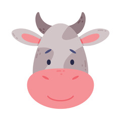 Head of calf cute domestic animal. Nursery decoration, baby card or invitation design cartoon vector illustration