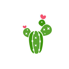 Fototapeta premium Cactus vector. A variety of cacti that are blooming are pink hearts. Isolated on white background.