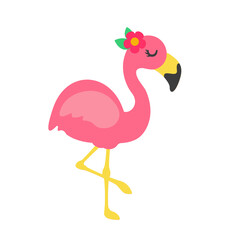 Vector cartoon flamingos and flower accessories, glasses, bows and hats. Great for summer travel.