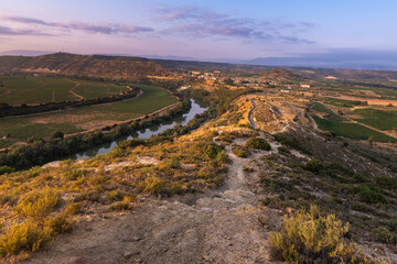 Fototapeta na wymiar Ebro river at sunrise seen from El Cortijo of Logroño, La Rioja, Spain 