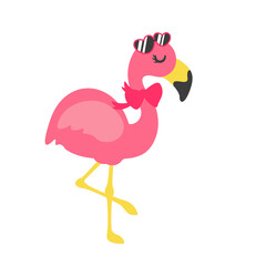 Fototapeta premium Vector cartoon flamingos and flower accessories, glasses, bows and hats. Great for summer travel.