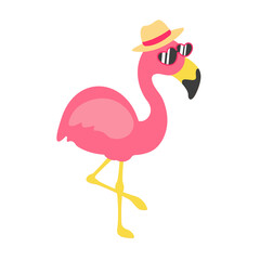 Vector cartoon flamingos and flower accessories, glasses, bows and hats. Great for summer travel.