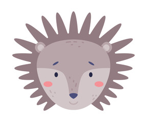 Head of baby hedgehog cute wild animal. Nursery decoration, card or invitation design cartoon vector illustration