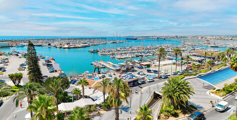 Panorama of Torrevieja harbour view from above. Spain