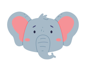 Head of baby elephant cute wild animal. Nursery decoration, card or invitation design cartoon vector illustration