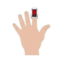 Equipo medico  Uso del oximetro digital en un dedo de la mano  frecuencia cardíaca  saturación de oxigeno  latidos por minuto  signos vitales