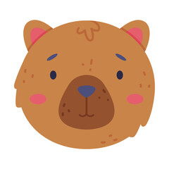Head of baby bear cute wild animal. Nursery decoration, card or invitation design cartoon vector illustration