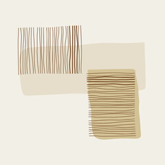 Art work with rectangular shapes and line pattern in the Nordic style of the mid-century. Vector illustration in minimal style for cover, catalog, picture.