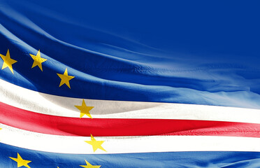 Cape Verde national flag cloth fabric waving on the sky - Image