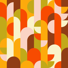 Scandinavian Style Geometric Design In A Retro 1970s Color Palette. Mid Century Modern Seamless Pattern Repeat.