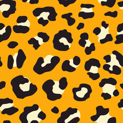 Animal Print Design With Hand Drawn Spots. Leopard Print With Black And White Spots On Yellow Background.
