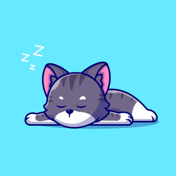 Cute Cat Sleeping Cartoon Vector Icon Illustration. Animal Nature Icon Concept Isolated Premium Vector. Flat Cartoon Style