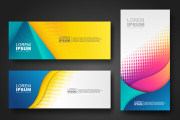 Banner set design template in trendy vibrant gradient colors with abstract fluid shapes