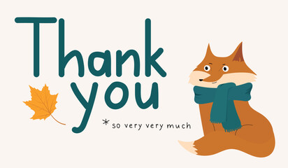 Fox Thank You Card. Horizontal thanksgiving vector illustration.