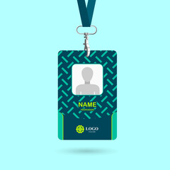 template for identification card in vertical format, card, colors lemon green, aquamarine,