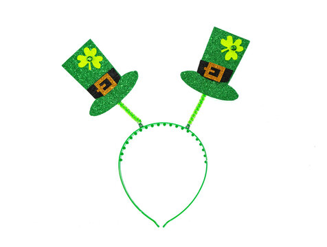 headband for St. Patrick's Day with a green hat on white background isolated