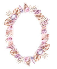Watercolor tropical boho frames made of flowers