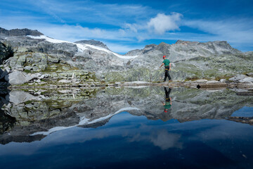 Naklejka premium Amazing aereal view from the austrian national park hohe tauern at the glacier in the mountains.