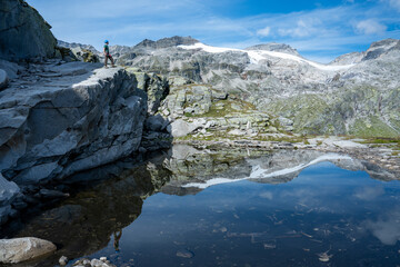 Obraz premium Amazing aereal view from the austrian national park hohe tauern at the glacier in the mountains.