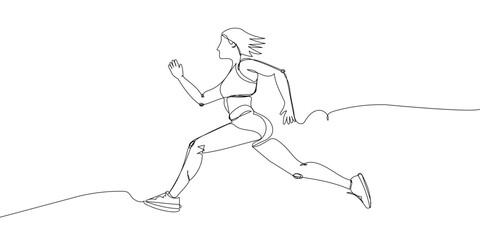 Girl sprinter one line art. Continuous line drawing sports, fitness, physical education, athletics, run, running, jogging, sprinter, gym, sexy body, fast run, speed, woman.