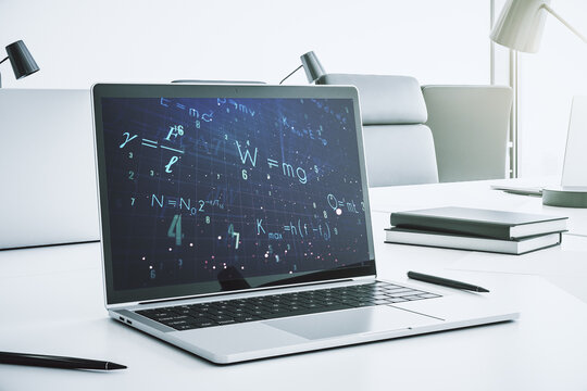 Creative scientific formula illustration on modern computer monitor, science and research concept. 3D Rendering - Powered by Adobe