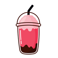 Strawberry Ice Milk Shake Animated Cartoon Vector Illustration on White Background