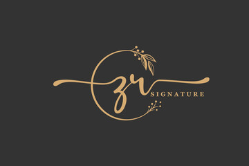 luxury signature initial Z Q logo design isolated leaf and flower