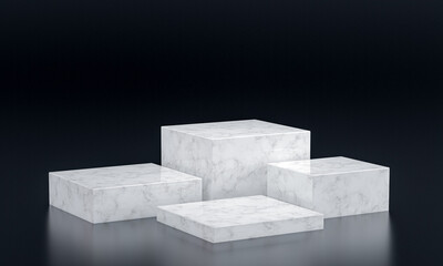 podium with white marble blocks and dark background.