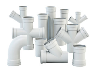 PVC water tube connection parts isolated on white background. 3D illustration