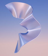Blue gradient metallic curved stripe. Wave abstract shape graphic 3d rendering design template