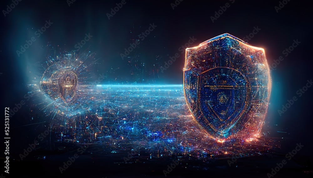 Poster cyber security concept .shield icon on secure data global. security, world protection concept. 3d re