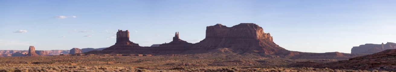 Desert Rocky Mountain American Landscape. Sunset Sky. Oljato-Monument Valley, Utah, United States. Nature Background Panorama