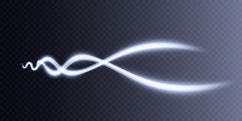 Abstract wavy light line on a transparent background. Dynamic bright light effect. vector png