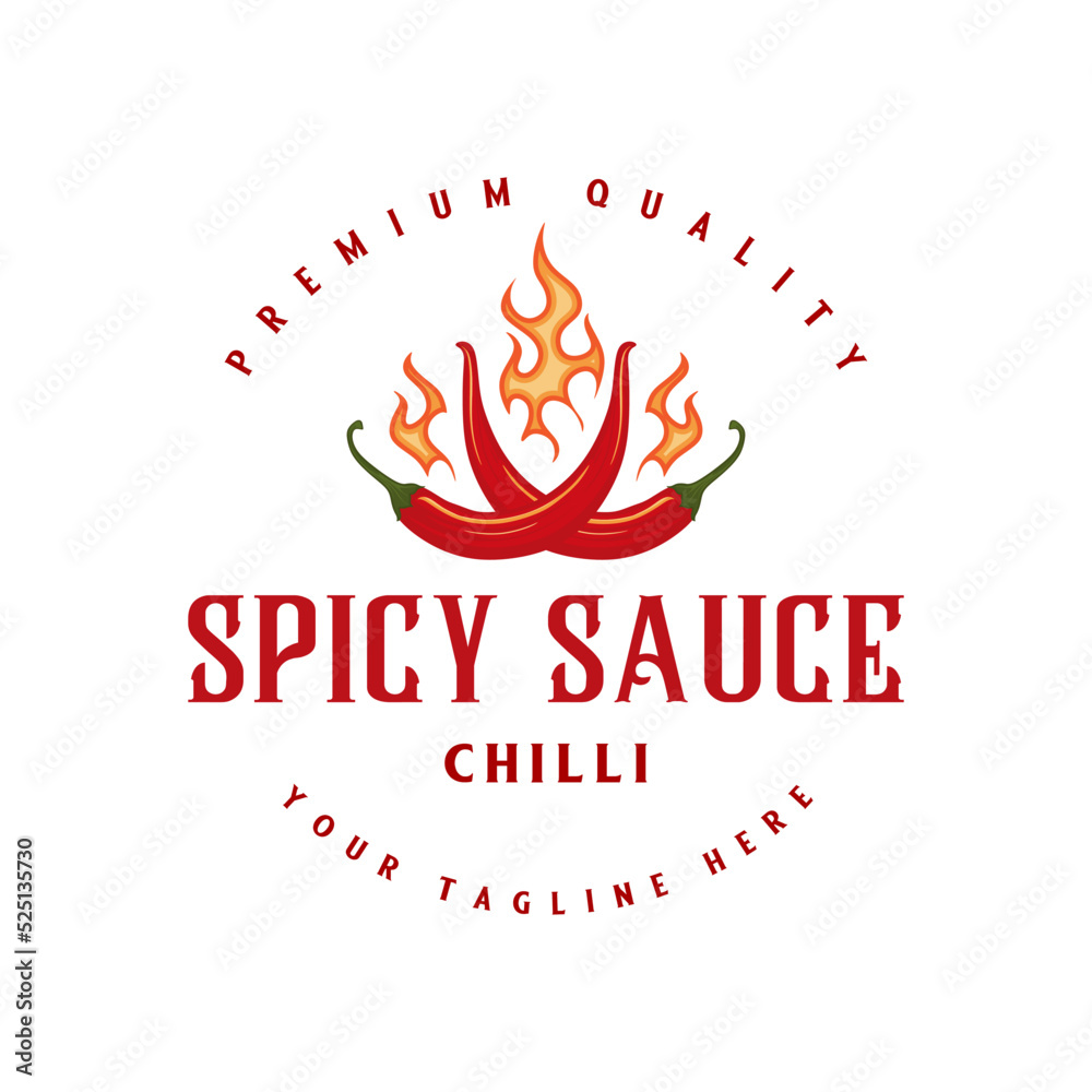 Wall mural burning red chili logo. chili and fire burning concept, for organic product design, sauce labels and