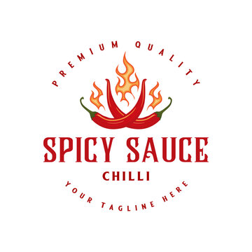 burning red chili logo. chili and fire burning concept, for organic product design, sauce labels and spicy food.