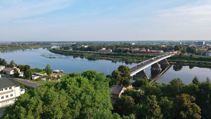 City view of Daugavpils vith river Daugava, bridges and city landscape in summer