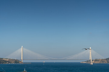 Obraz premium Yavuz Sultan Selim Bridge, in a natural position where the Bosphorus opens to the Black Sea. İstanbul – TURKEY
