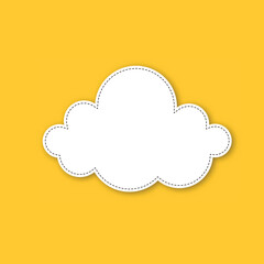 White Cloud Sticker isolated on yellow Speech Bubble. Vector Illustration